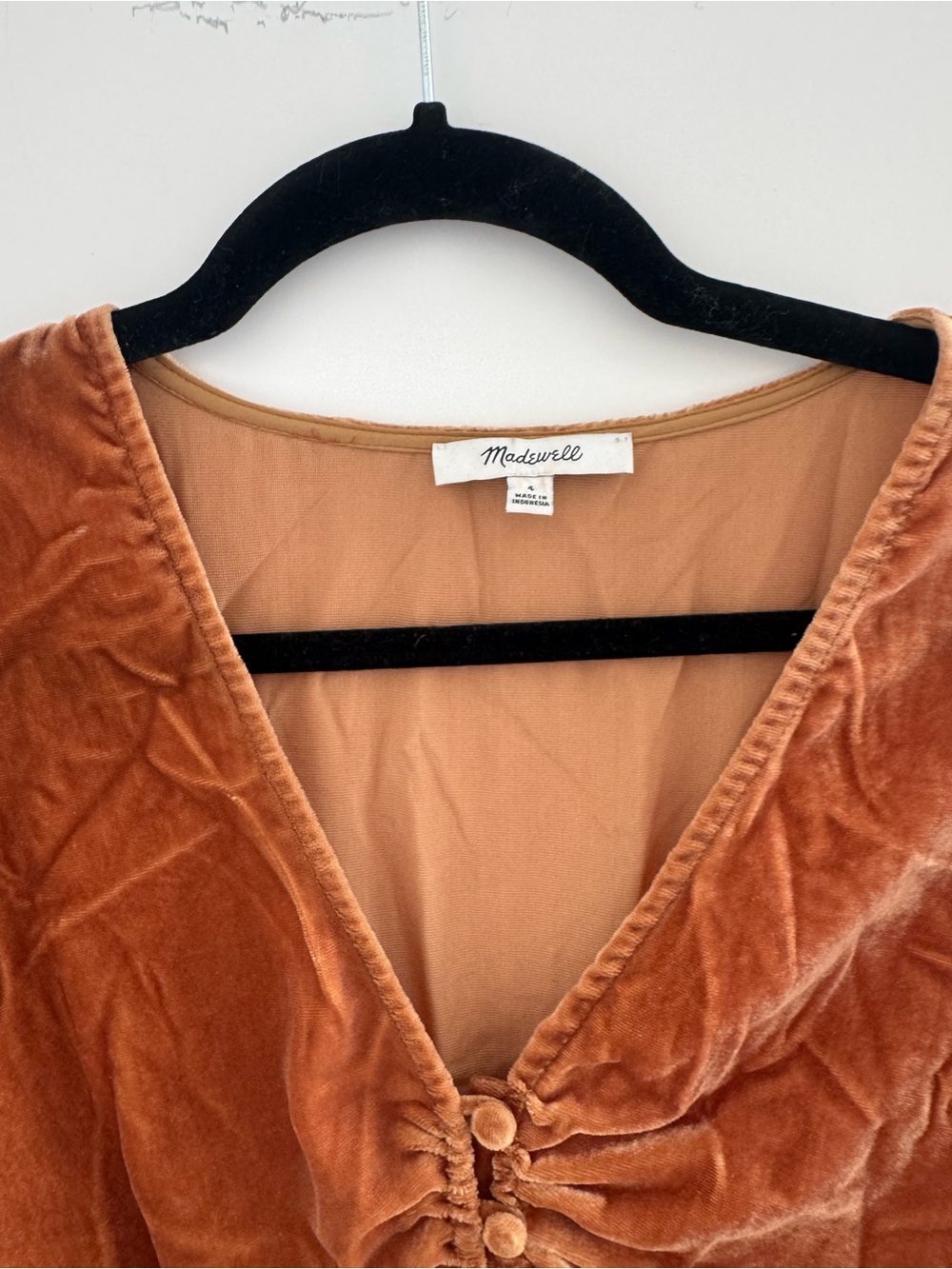 Madewell Velvet Button-Front Blouse - Burnt Orange - Picture 2 of 3